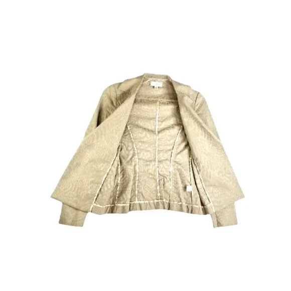 ST JOHN SPORT Single Breasted Blazer Jacket Tan Jacquard Petite Small Two Button - Picture 3 of 6